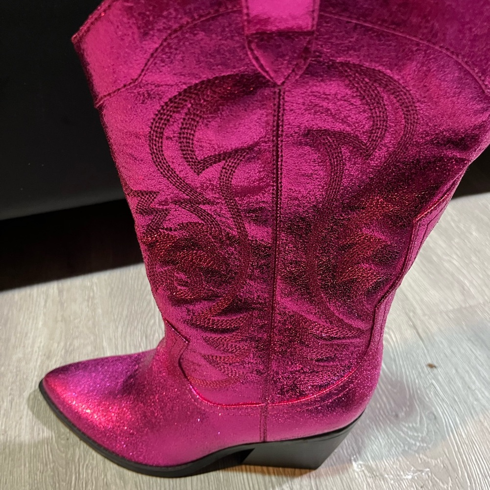 Nine West Pink Metallic Heeled Boots with Western Flair